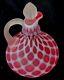 Vtg Fenton Art Glass Satin Cranberry Red Optic Opalescent Cruet Bottle 8 Tall