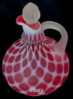 Vtg Fenton Art Glass Satin Cranberry Red Optic Opalescent Cruet Bottle 8 Tall