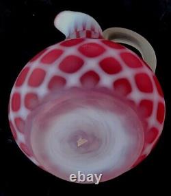 Vtg Fenton Art Glass Satin Cranberry Red Optic Opalescent Cruet Bottle 8 Tall