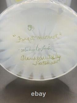 Vtg Fenton French Opalescent Rib Optic Hand Painted Signed'Forget Me Not' Vase