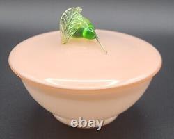 Vtg Italian Pink Opaline Cased Glass Covered Bowl with Applied Finial Glass Pear