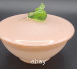 Vtg Italian Pink Opaline Cased Glass Covered Bowl with Applied Finial Glass Pear
