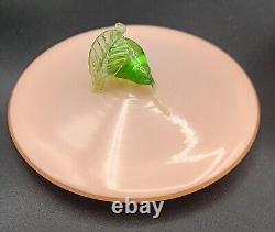 Vtg Italian Pink Opaline Cased Glass Covered Bowl with Applied Finial Glass Pear