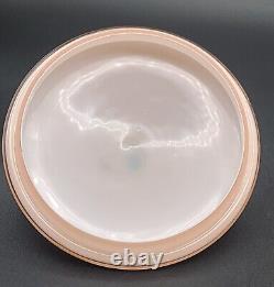 Vtg Italian Pink Opaline Cased Glass Covered Bowl with Applied Finial Glass Pear