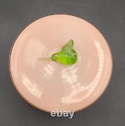 Vtg Italian Pink Opaline Cased Glass Covered Bowl with Applied Finial Glass Pear