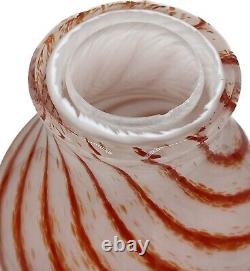Vtg MCM Art Glass Vase White Burnt Orange Swirl Design Opaline 12 Core RARE