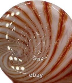Vtg MCM Art Glass Vase White Burnt Orange Swirl Design Opaline 12 Core RARE