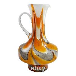 Vtg Mid Century Empoli V. B. Orange Gray Swirl Opaline Italy Pitcher Vase 12.5