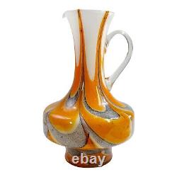 Vtg Mid Century Empoli V. B. Orange Gray Swirl Opaline Italy Pitcher Vase 12.5