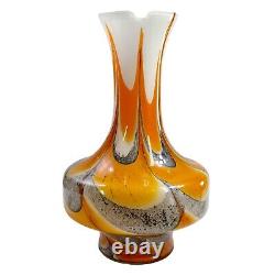 Vtg Mid Century Empoli V. B. Orange Gray Swirl Opaline Italy Pitcher Vase 12.5