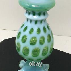 Vtg Rare Fenton Lime Green Opalescent Ruffled 8.75 Vase Coin Dot