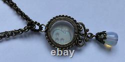 Vtg Sweet Romance USA Necklace Opalescent Cameo Glass Man Moon Pendant Necklace