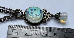 Vtg Sweet Romance USA Necklace Opalescent Cameo Glass Man Moon Pendant Necklace