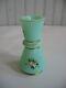 Vtg Aqua Blue Opaline Glass 3 1/2 Miniature Vase Handpainted Enamel Milk Glass