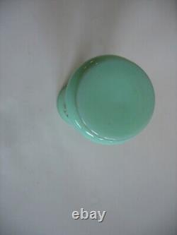 Vtg aqua blue Opaline glass 3 1/2 miniature vase Handpainted enamel milk glass