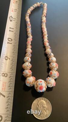 Vtg/early Venetien Murano Wedding Cake Opalescent Art Flower Glass Bead Necklace
