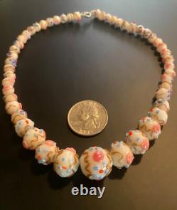 Vtg/early Venetien Murano Wedding Cake Opalescent Art Flower Glass Bead Necklace