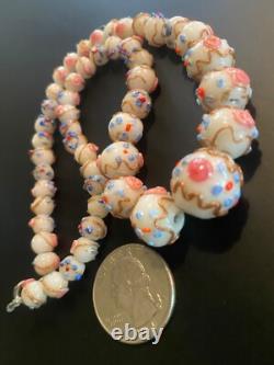 Vtg/early Venetien Murano Wedding Cake Opalescent Art Flower Glass Bead Necklace