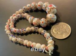Vtg/early Venetien Murano Wedding Cake Opalescent Art Flower Glass Bead Necklace