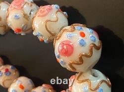 Vtg/early Venetien Murano Wedding Cake Opalescent Art Flower Glass Bead Necklace