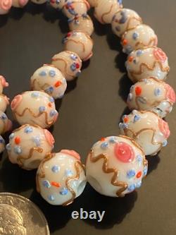 Vtg/early Venetien Murano Wedding Cake Opalescent Art Flower Glass Bead Necklace