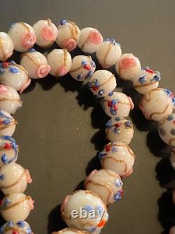 Vtg/early Venetien Murano Wedding Cake Opalescent Art Flower Glass Bead Necklace