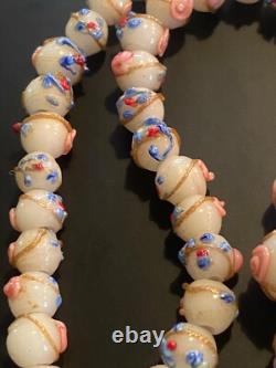 Vtg/early Venetien Murano Wedding Cake Opalescent Art Flower Glass Bead Necklace