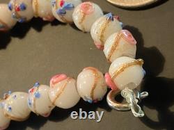 Vtg/early Venetien Murano Wedding Cake Opalescent Art Flower Glass Bead Necklace