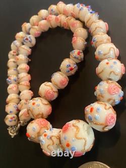 Vtg/early Venetien Murano Wedding Cake Opalescent Art Flower Glass Bead Necklace