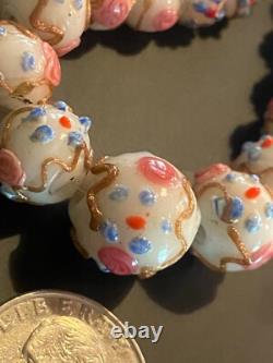 Vtg/early Venetien Murano Wedding Cake Opalescent Art Flower Glass Bead Necklace