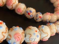 Vtg/early Venetien Murano Wedding Cake Opalescent Art Flower Glass Bead Necklace