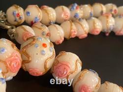 Vtg/early Venetien Murano Wedding Cake Opalescent Art Flower Glass Bead Necklace