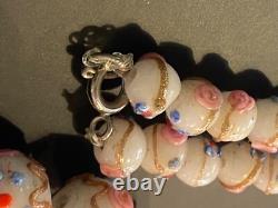 Vtg/early Venetien Murano Wedding Cake Opalescent Art Flower Glass Bead Necklace
