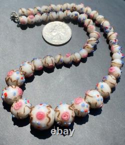 Vtg/early Venetien Murano Wedding Cake Opalescent Art Flower Glass Bead Necklace