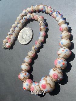 Vtg/early Venetien Murano Wedding Cake Opalescent Art Flower Glass Bead Necklace