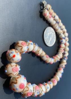Vtg/early Venetien Murano Wedding Cake Opalescent Art Flower Glass Bead Necklace