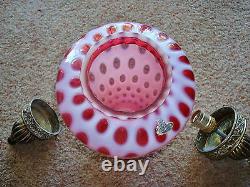 WORKING Vintage Fenton Cranberry Opalescent Coin Dot Hanging Lamp with 12' Chain