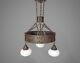 Xl Antique Arts & Crafts Iron & Bronze Chandelier With Opaline Glass Shades