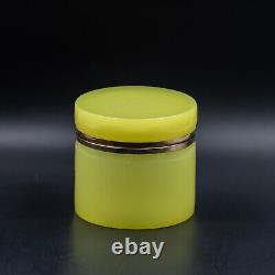 XL Antique Opaline Glass Box Yellow Uranium Vaseline Jewelry Trinket Gilded Bras