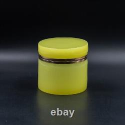 XL Antique Opaline Glass Box Yellow Uranium Vaseline Jewelry Trinket Gilded Bras