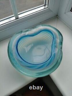 XL Vintage Murano Blue Opalescent Spiral Pattern & Clear Art Glass Bowl C1960's