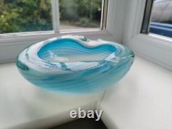 XL Vintage Murano Blue Opalescent Spiral Pattern & Clear Art Glass Bowl C1960's