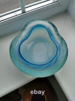 XL Vintage Murano Blue Opalescent Spiral Pattern & Clear Art Glass Bowl C1960's