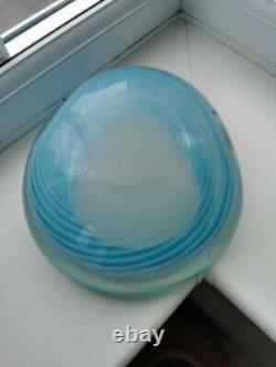 XL Vintage Murano Blue Opalescent Spiral Pattern & Clear Art Glass Bowl C1960's
