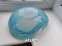 XL Vintage Murano Blue Opalescent Spiral Pattern & Clear Art Glass Bowl C1960's