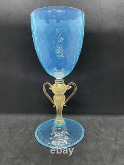 10 Arabelli Vase en calice en verre de Murano bleu matelassé avec tige en aventurine opaline