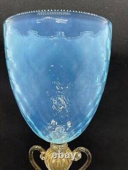 10 Arabelli Vase en calice en verre de Murano bleu matelassé avec tige en aventurine opaline