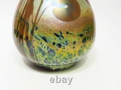 1980 John Barber A Signé Lily Pad Iridescent Blown Glass Art Vase Opalescent 8.5