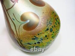 1980 John Barber A Signé Lily Pad Iridescent Blown Glass Art Vase Opalescent 8.5