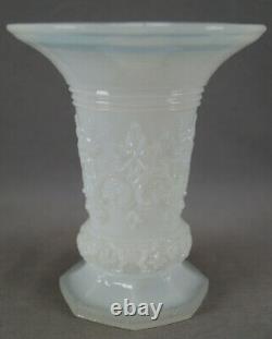 19th Century Français / Belge Blown Mold White Opaline Trumpet Vase C. 1850